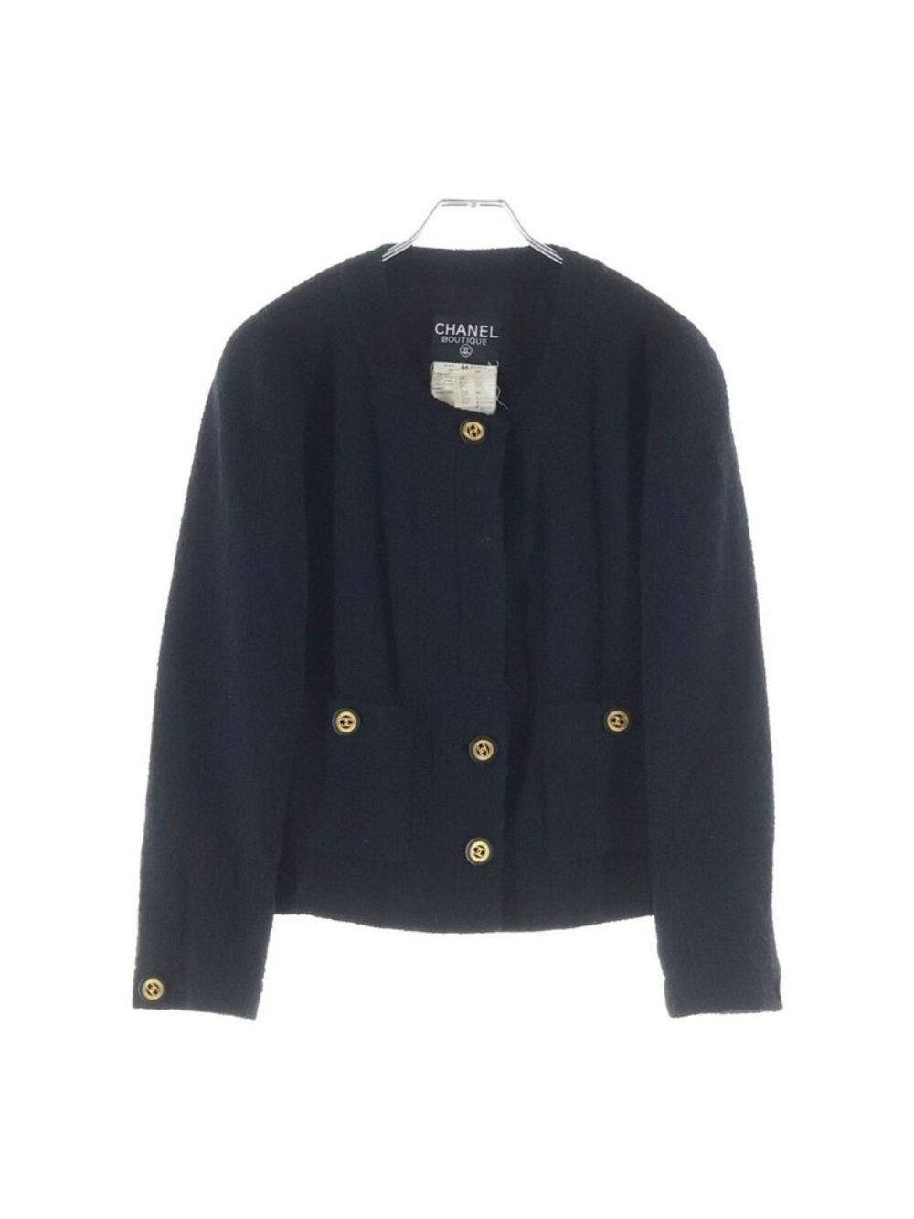 Chanel Vintage CC Logo Button Wool Tweed Jacket Black